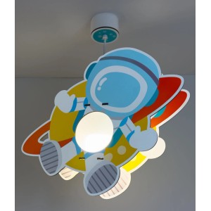 Kinderzimmerlampe: Dalber Deckenlampe mit Astronauten-Motiv und bunten Planeten.