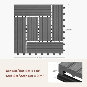 WOLTU 11 Stück WPC Terrassenfliesen Holzoptik Bodenbelag Hellgrau