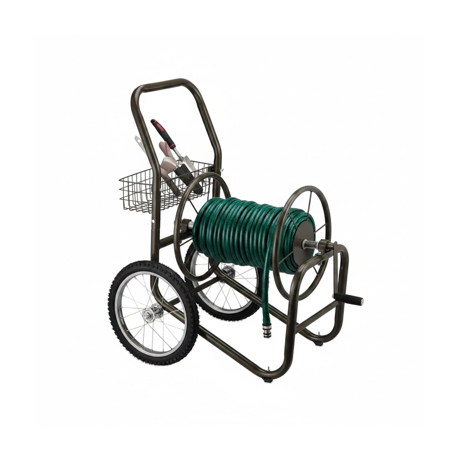 Relaxdays Schlauchwagen Stahl Gummi Messing Braun 100 cm x 58 cm x 88 cm