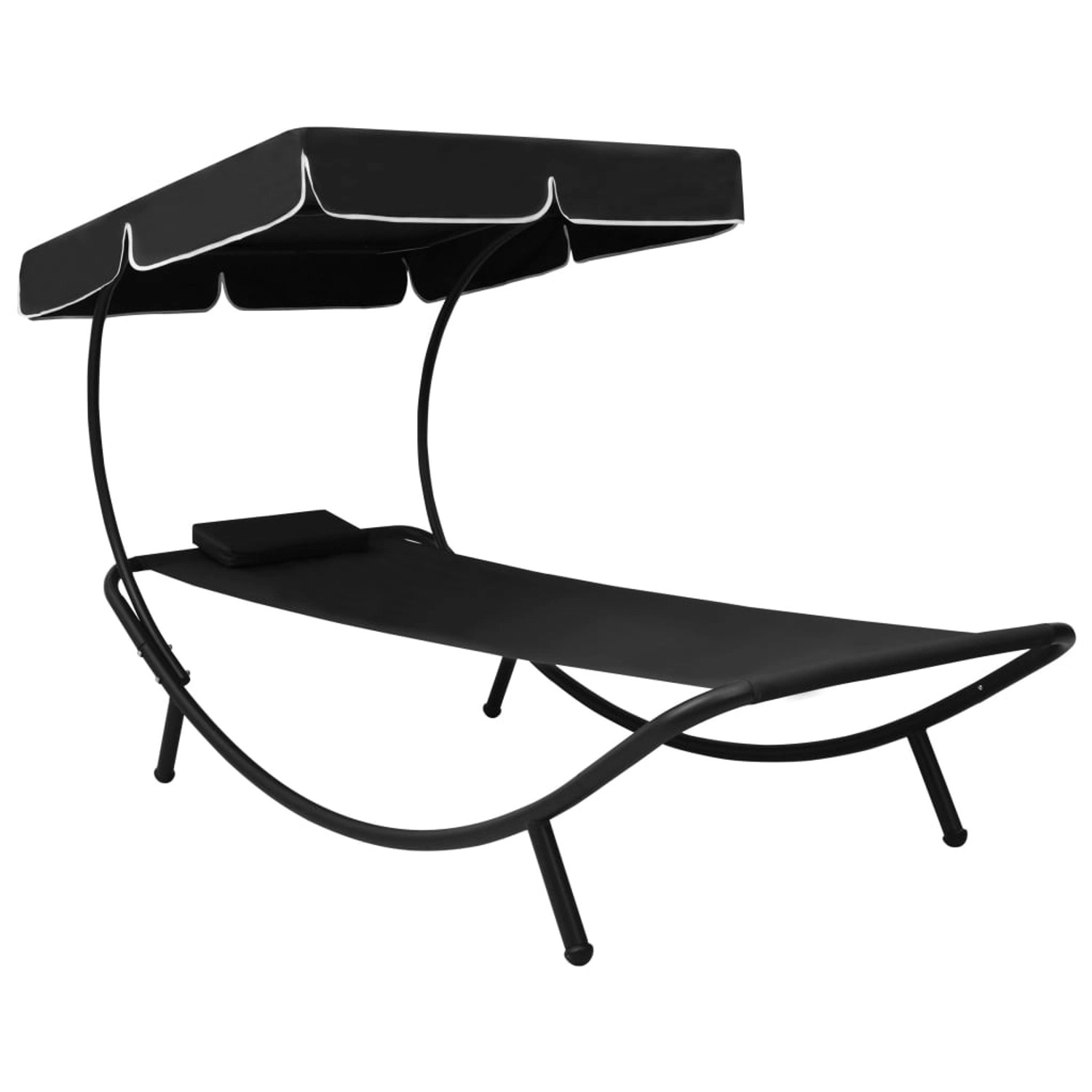 furnicato Sonnenliege mit Sonnendach & Kissen Schwarz günstig online kaufen