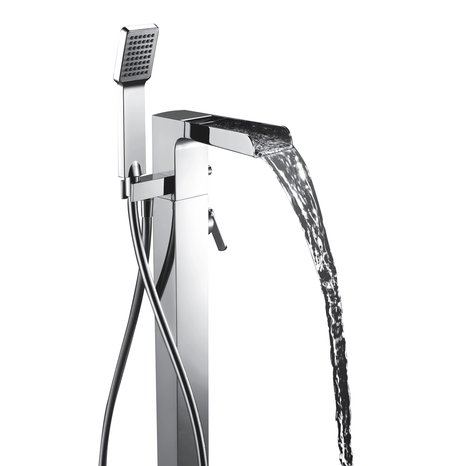 Freistehende Wannenarmatur NIAGARA in Chrom mit Wasserfallauslauf und Handbrause.