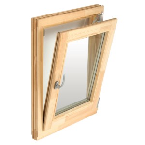 Offenes Panto Holzfenster, Dreh/Kipp, 90x120 cm, aus unbehandeltem Nadelholz mit Griff.