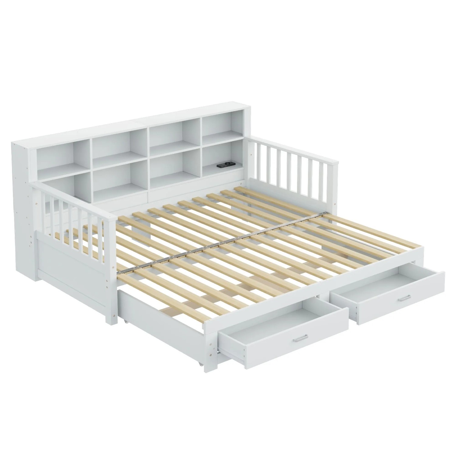 Merax Schlafsofa 90/180x190cm Massivholz Schubladen USB Weiß