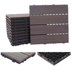 BERLINLODGE WPC Bodenfliesen, 11er Set, 30x30cm, Holzoptik grau-braun mit 3D-Struktur für Balkon und Terrasse.