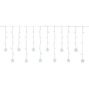 LED-Lichtervorhang mit Schneeflocken, kaltweiß, transparentes Kabel, 6,9 m Länge für den Außenbereich.
