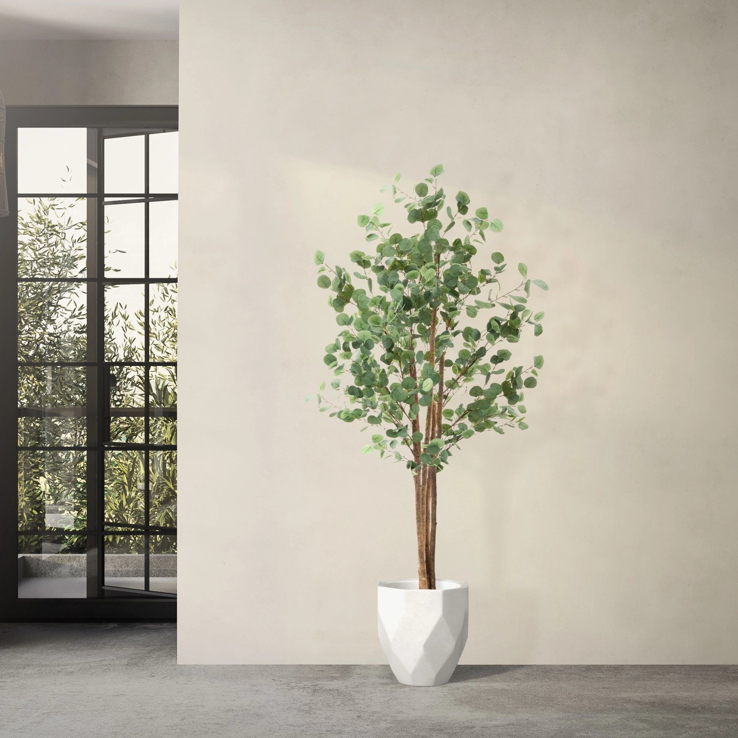 ML-Design künstlicher Eukalyptus, 180 cm, im Topf. Dekorative Kunstpflanze mit Naturholzstamm.