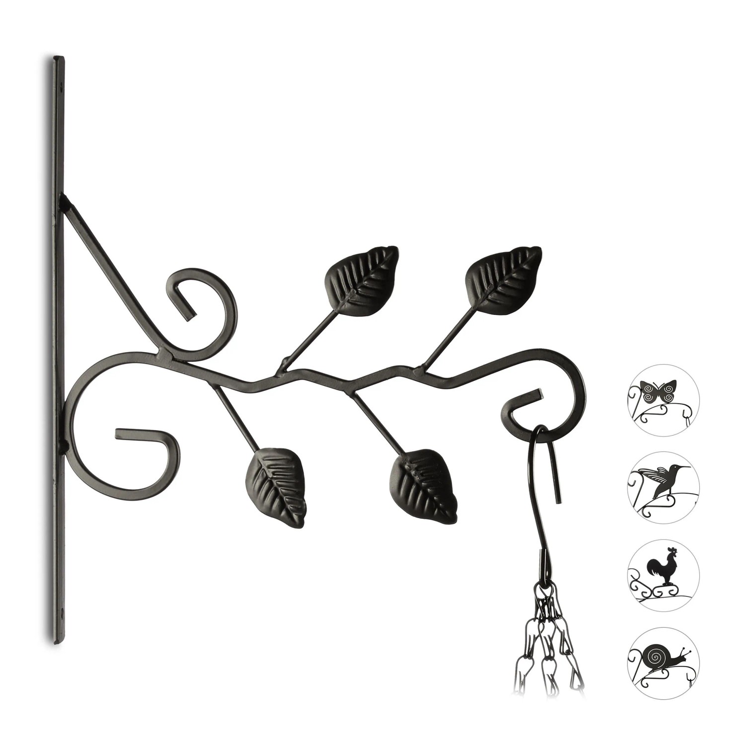 Relaxdays Blumenhaken Eisen Schwarz Blätter 30,5 cm x 28 cm x 2 cm 0,5 kg