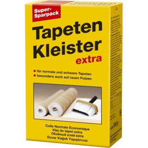 Extra Tapeten Kleister Super-Sparpack 500g: Packung Tapetenkleister für normale und schwere Tapeten.