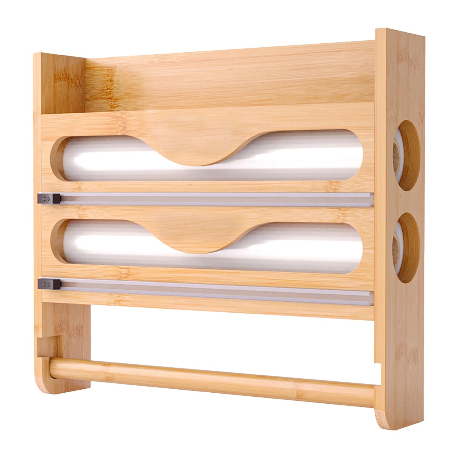 Relaxdays Wandrollenhalter Bambus Natur Schneidemesser 27 cm x 35 cm x 7 cm