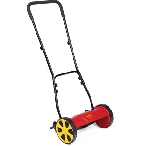 Wolf-Garten Spindelmäher TT 350 S: Handrasenmäher mit roten Gehäuse und gelben Rädern.