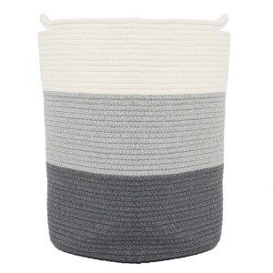 DuneDesign Aufbewahrungskorb, Baumwolle, 50L, grau/weiß, ca. Ø 38x46cm.