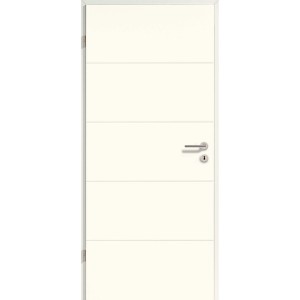 Weiße GetaDoor Zimmertür Catro Line mit Rillenprägung und Türgriff.