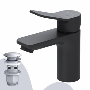 AM.PM Waschtischarmatur X-Joy in Schwarz mit Klick-Ablaufgarnitur für Waschbecken.