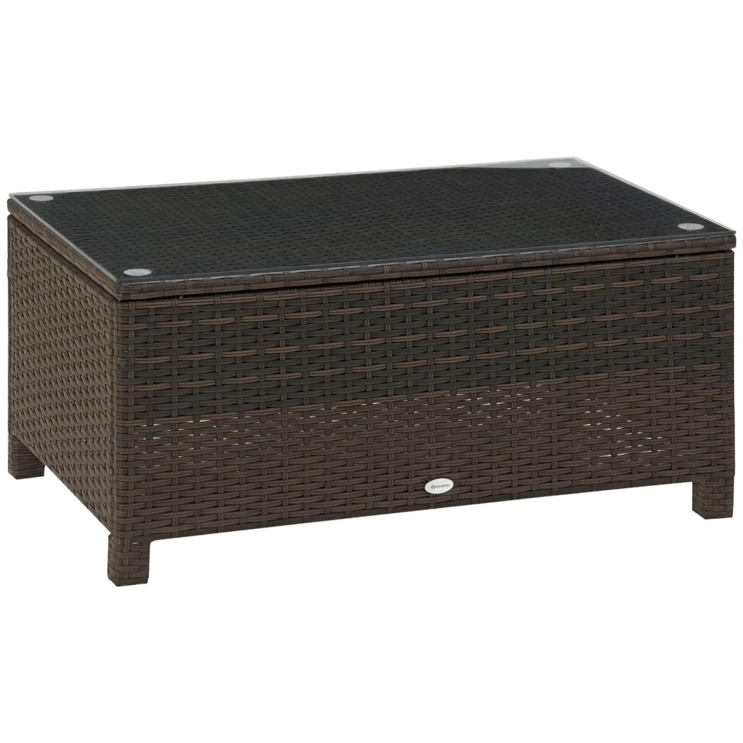 Outsunny Beistelltisch Metall PE-Rattan Gehärtetes Glas Braun 85L x 50B x 39H cm