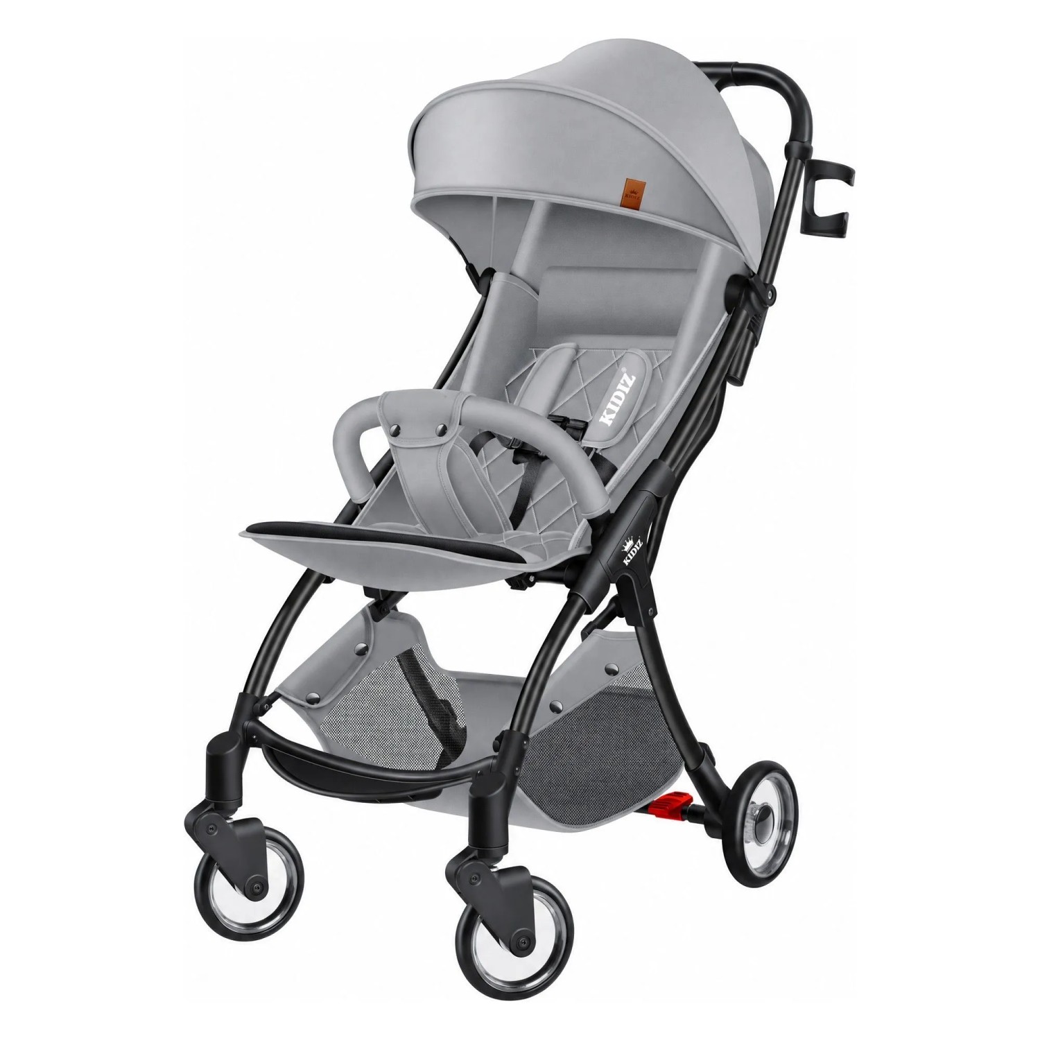 KIDIZ Kinderwagen Premium Liegebuggy Faltbar mit 5 Punkt Gurt Grau Schwarz