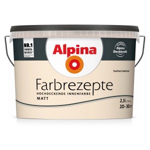 Eimer Alpina Farbrezepte Sanftes Cashmere, matte, helle Creme-Wandfarbe für Innen, 2,5 Liter.