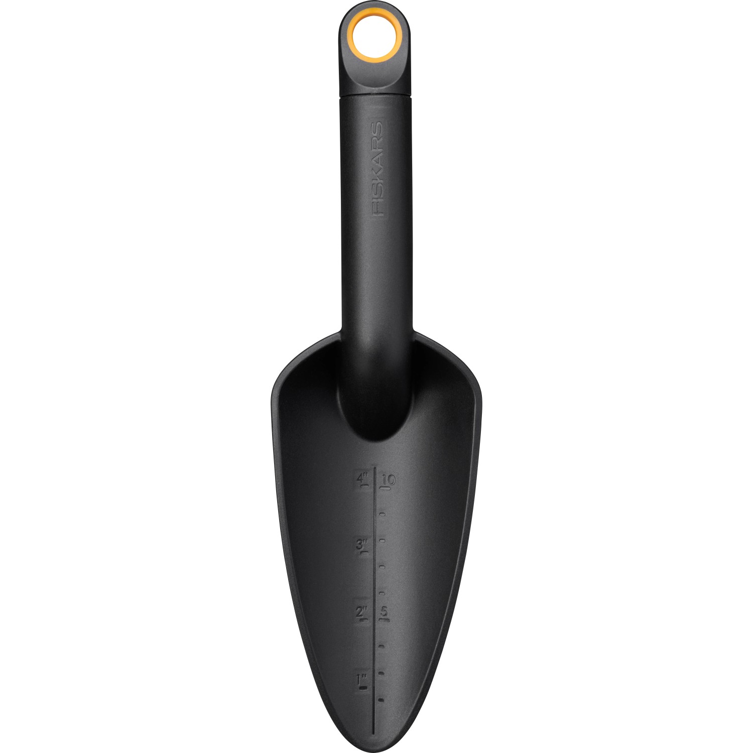 Schwarze Fiskars Solid Blumenkelle (29 cm) für Gartenarbeiten wie Umtopfen in Beeten und Kübeln.