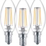 3er Set Philips E14 LED-Leuchtmittel in Kerzenform, 4,3 W, warmweißes Licht.