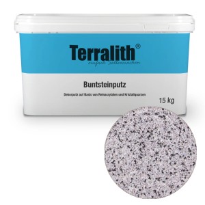 Terralith Buntsteinputz, 15kg Eimer, Farbe Weiss Grau Schwarz, Körnung 2mm. Mosaikputz für Innen & Außen.