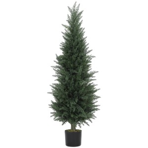 HOMCOM Künstliche Zypresse, 120 cm, dichtes grünes Nadelwerk im schwarzen Topf. UV-beständiger Hausbaum.