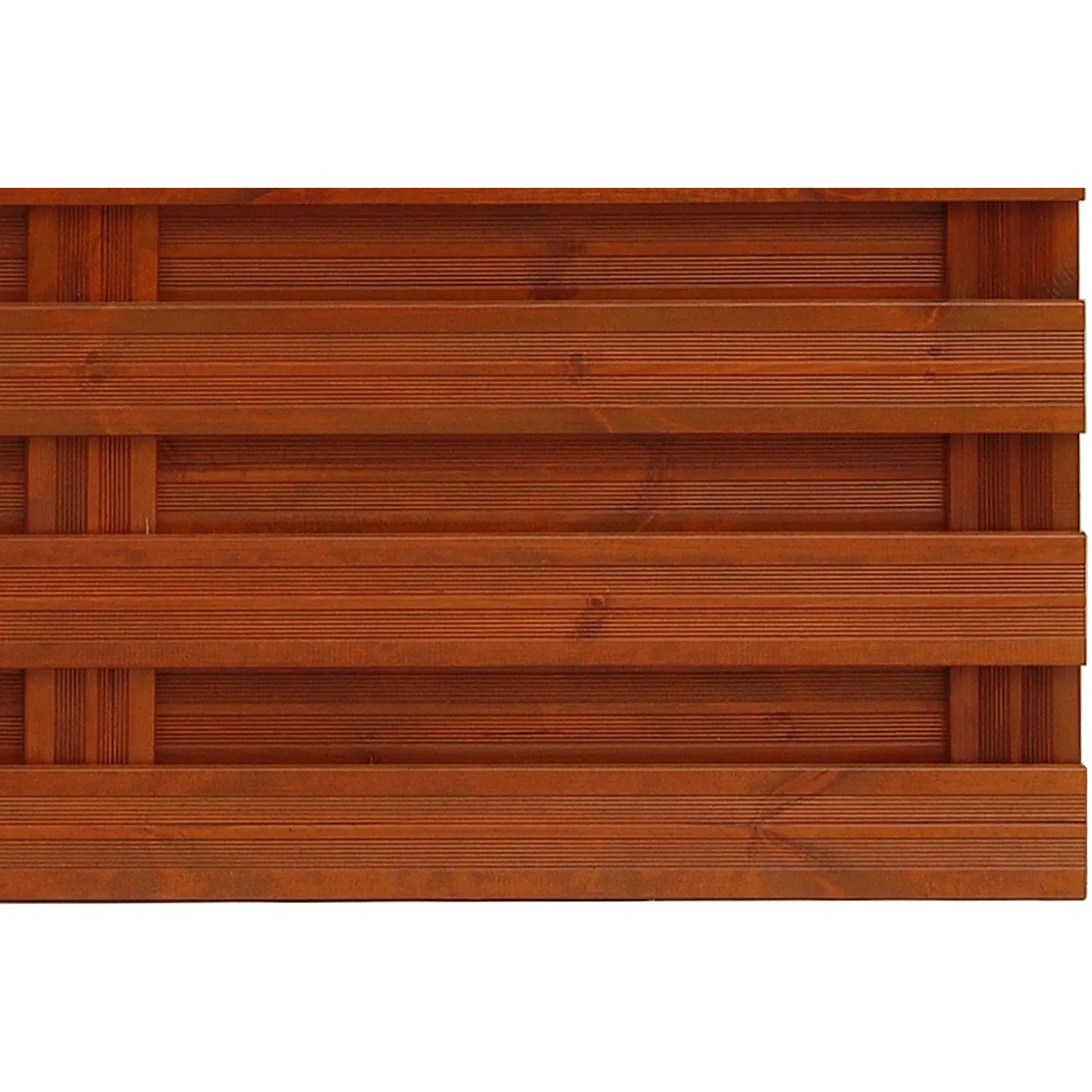 Sichtschutzzaun Goch, teakfarben lasiert, 180x180 cm. Holzstruktur mit horizontalen Brettern.