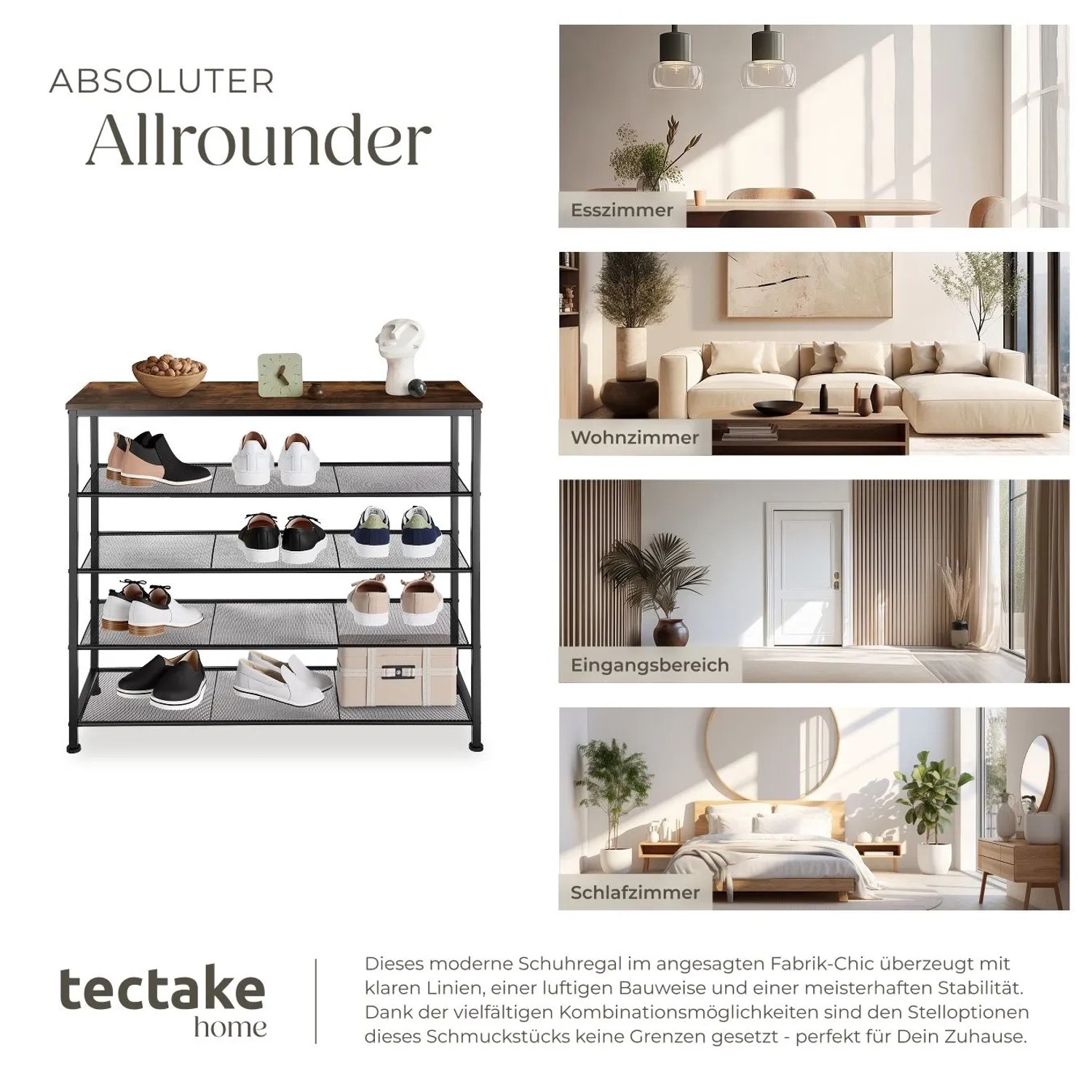 Tectake Schuhregal Sheffield Industrial Style Holz und Stahl  100 x 30 50 x 93 cm Industrial Holz Dunkel  Rustikal_7