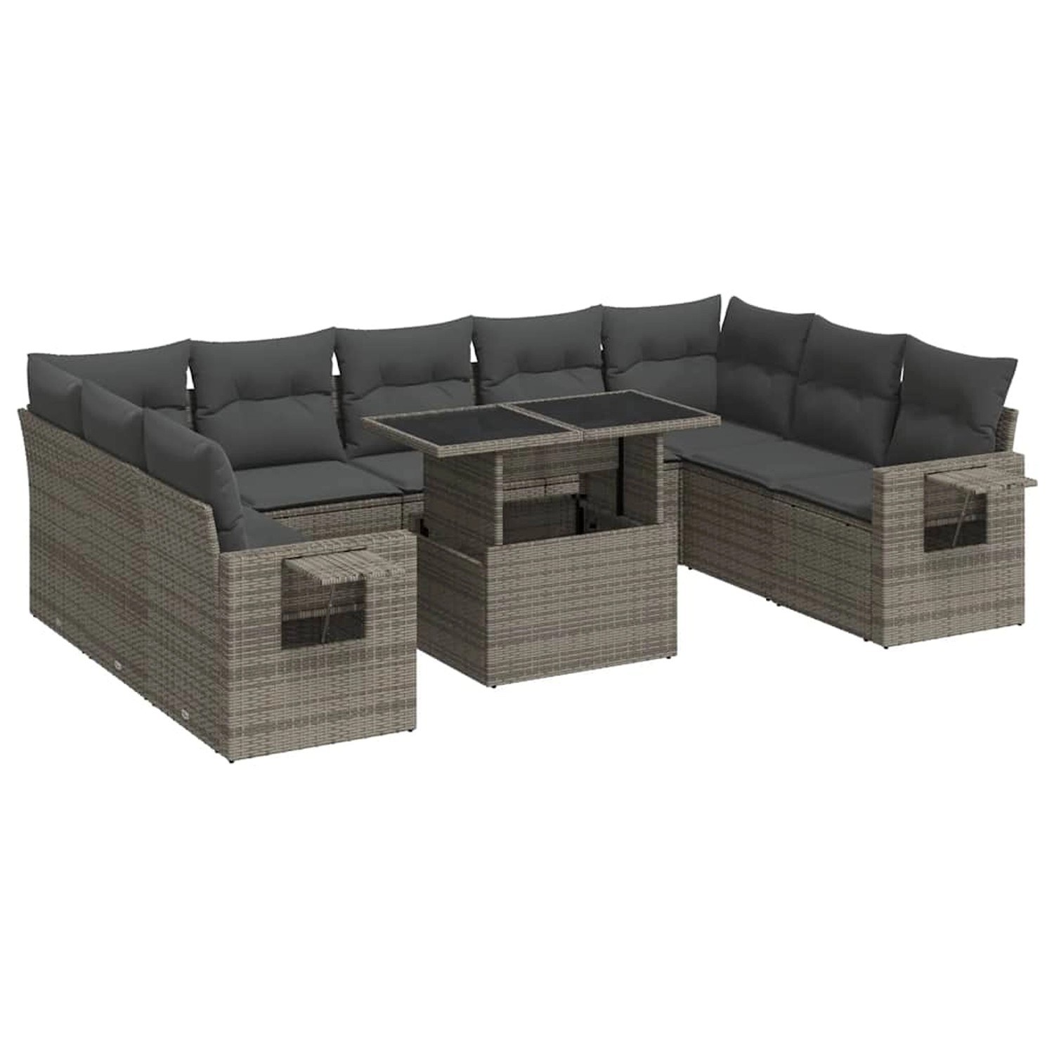 vidaXL 10-Tlg Garten-Sofagarnitur mit Kissen Grau Poly Rattan 3326541 günstig online kaufen