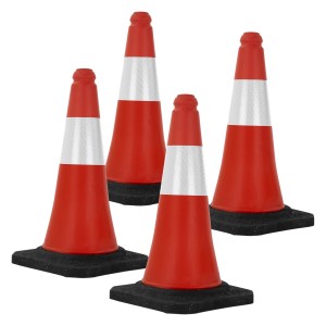 4er Set rot-weiße Verkehrskegel 51cm mit schwerem Fuß für Pannenhilfe und Absperrung.