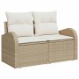 Beiges vidaXL Garten-Sofa-Set aus Polyrattan mit weißen Kissen, 9-teilig.