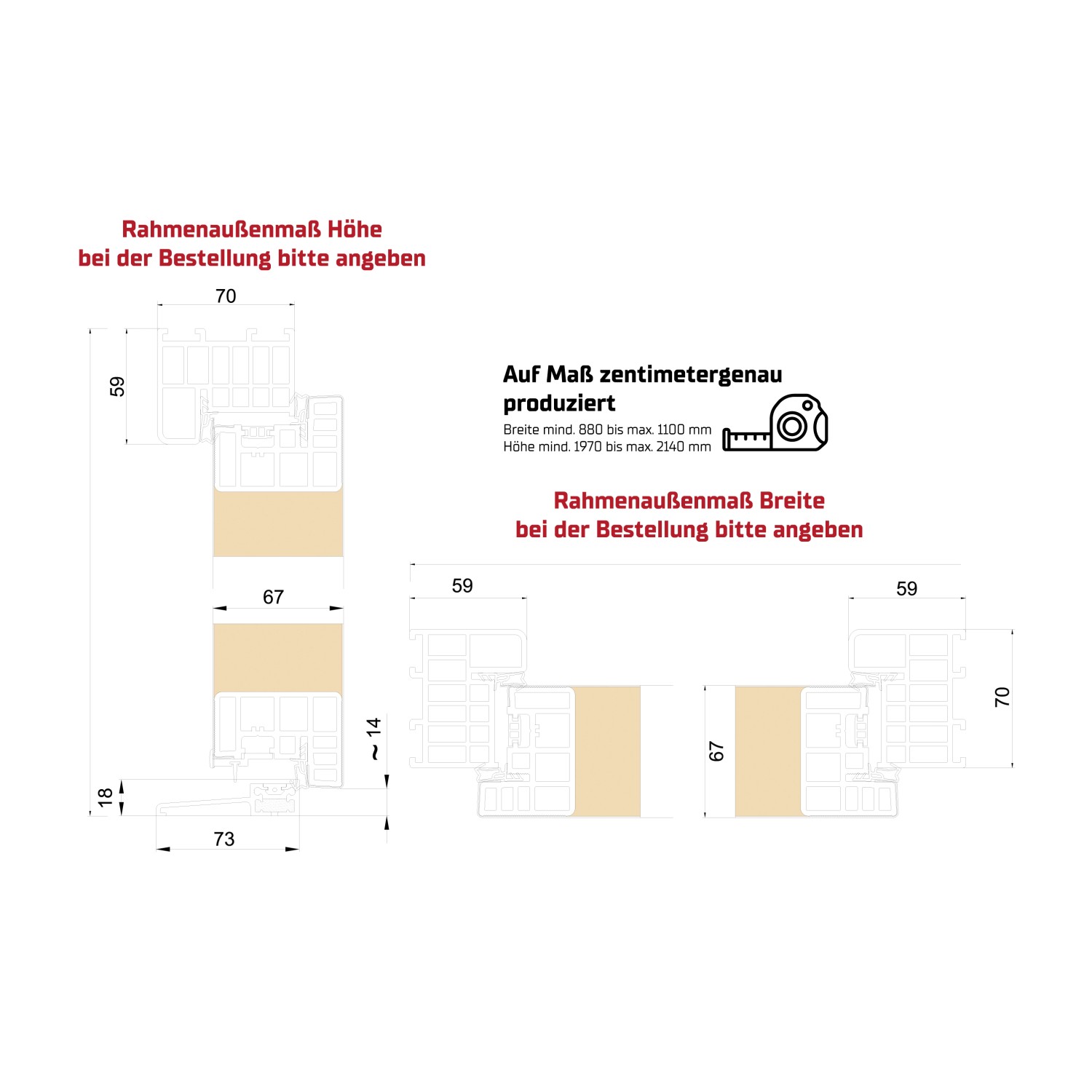 Technische Zeichnung der Splendoor Wohnungseingangstür BARI ACOUSTIC RC2 mit Maßangaben.