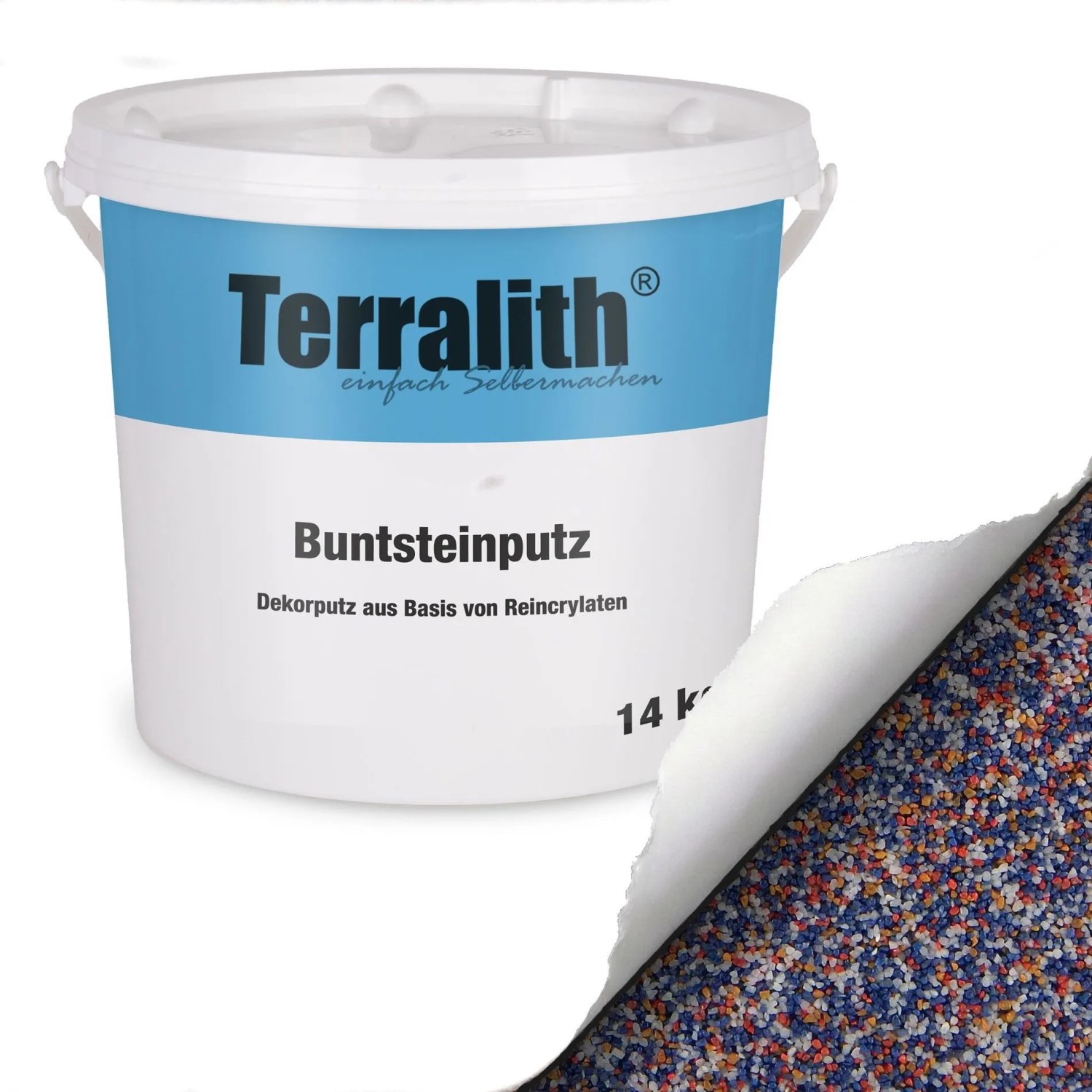 Terralith Buntsteinputz Mosaikputz 2mm 14 kg BSP19 Weiss Gelb Rot Blau