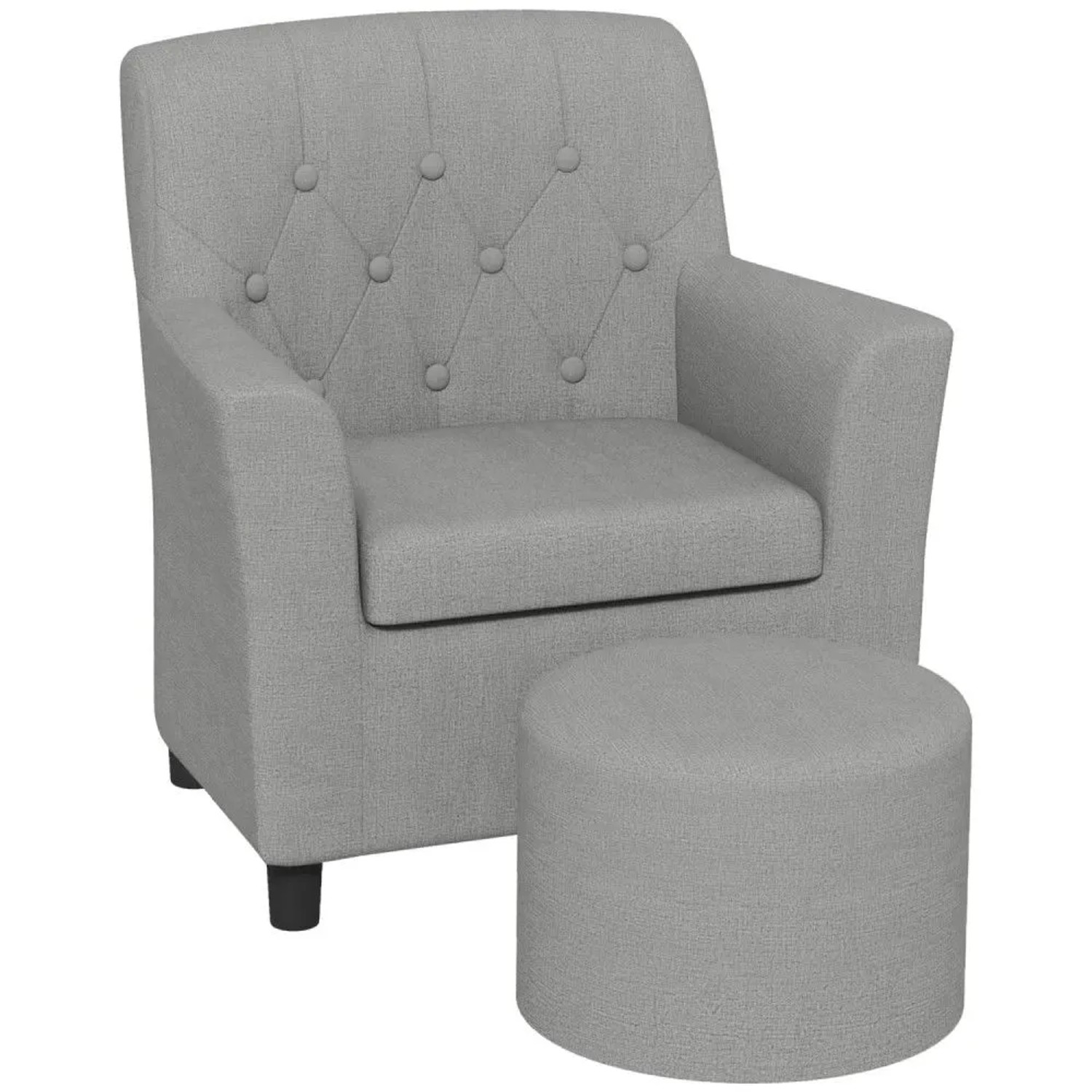 AIYAPLAY Sessel Kindercouch mit Fußhocker 1,5-3 Jahre Kindermöbel Kinderzimmer (Kindersofa, 2-St., Kindersessel), Leinentoptik, Eukalyptusholz, grau, 45 x 43 x 50,5 cm