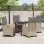 Beige 5-teilige vidaXL Garten Essgruppe aus Poly Rattan mit Tisch und Stühlen mit grauen Auflagen.