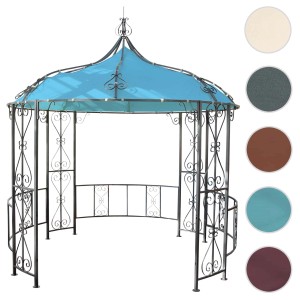 Türkise MCW Pergola Cabrera Terrassenüberdachung mit Ornamenten und Farbauswahl.