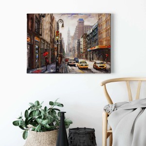 Gemaltes Leinwandbild New York im modernen Stil. Wandbild mit Stadtmotiv in Braun und Beige.
