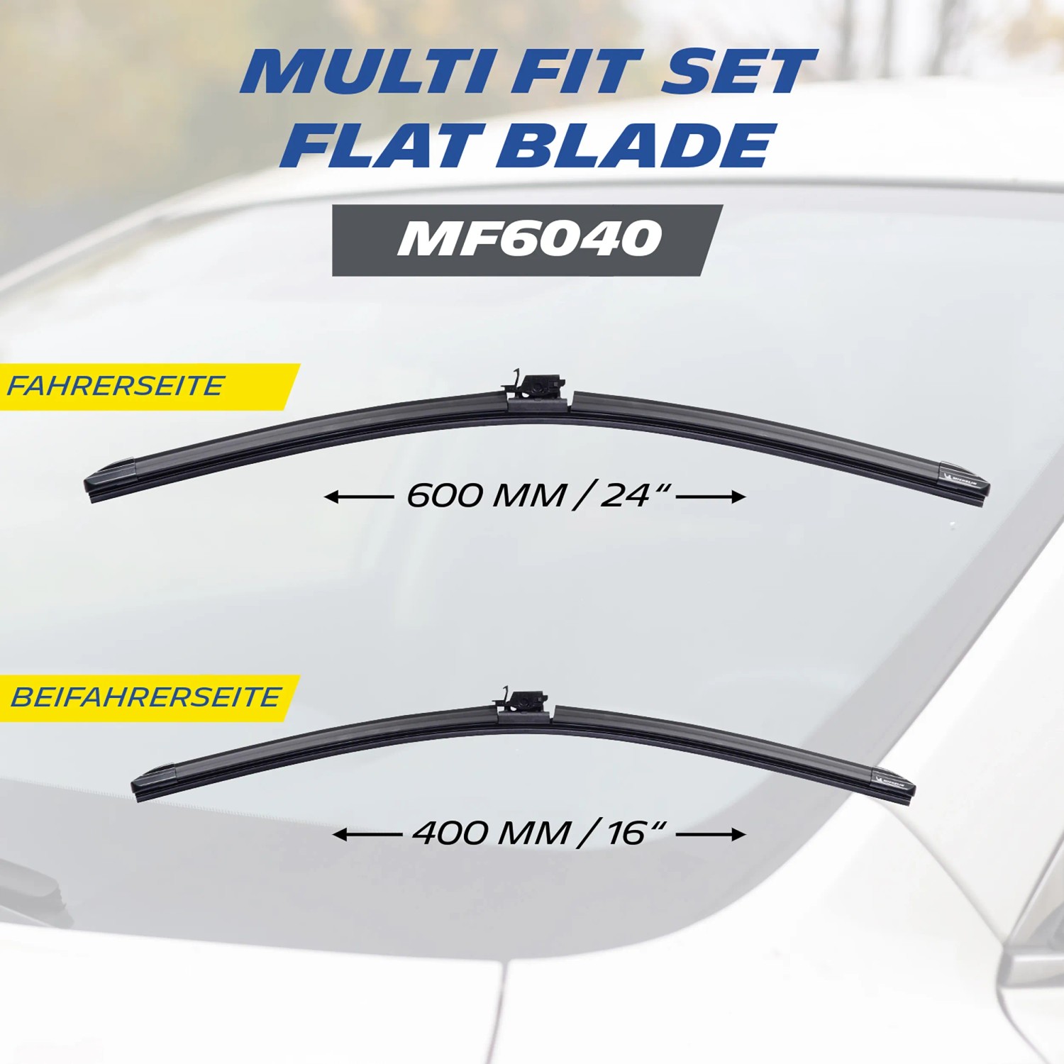 Michelin Scheibenwischer Set Multi Fit MF6040, 2er Set mit 600/400mm Länge für klare Sicht.