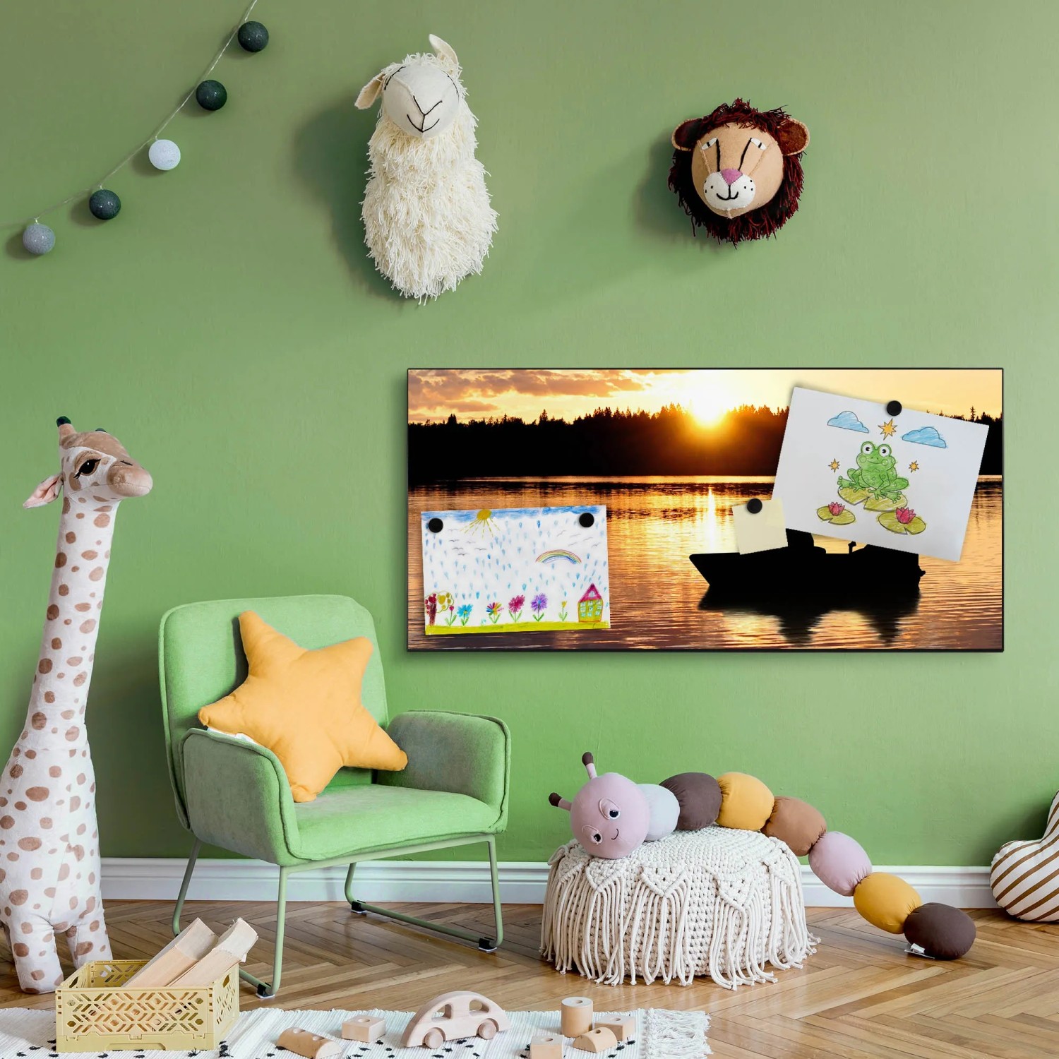 Produktbild von Banjado® Magnettafel 37 X 78cm / Magnetwand Aus Metall/Magnetpinnwand Als Memoboard/Pinnwand Magnettafel Küche, Büro, Kinderzimmer Inkl. 4 Magnete & Montageset - Motiv Bretter