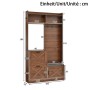 Dunkelbrauner Garderobenschrank 100x180 cm mit Spiegel, Sitzbank, Schuhfächern und Haken. Nussbaum Optik, X-Muster, LED.