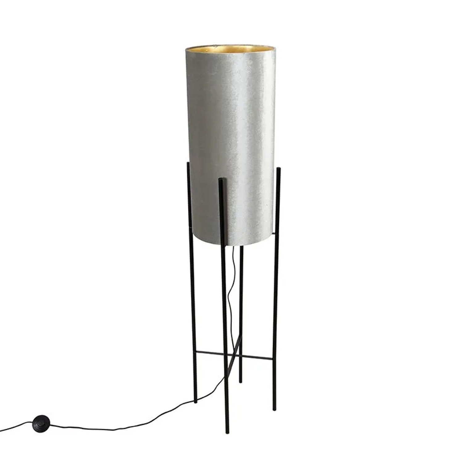 QAZQA Design Stehleuchte mit Samtschirm Taupe Gold Rich