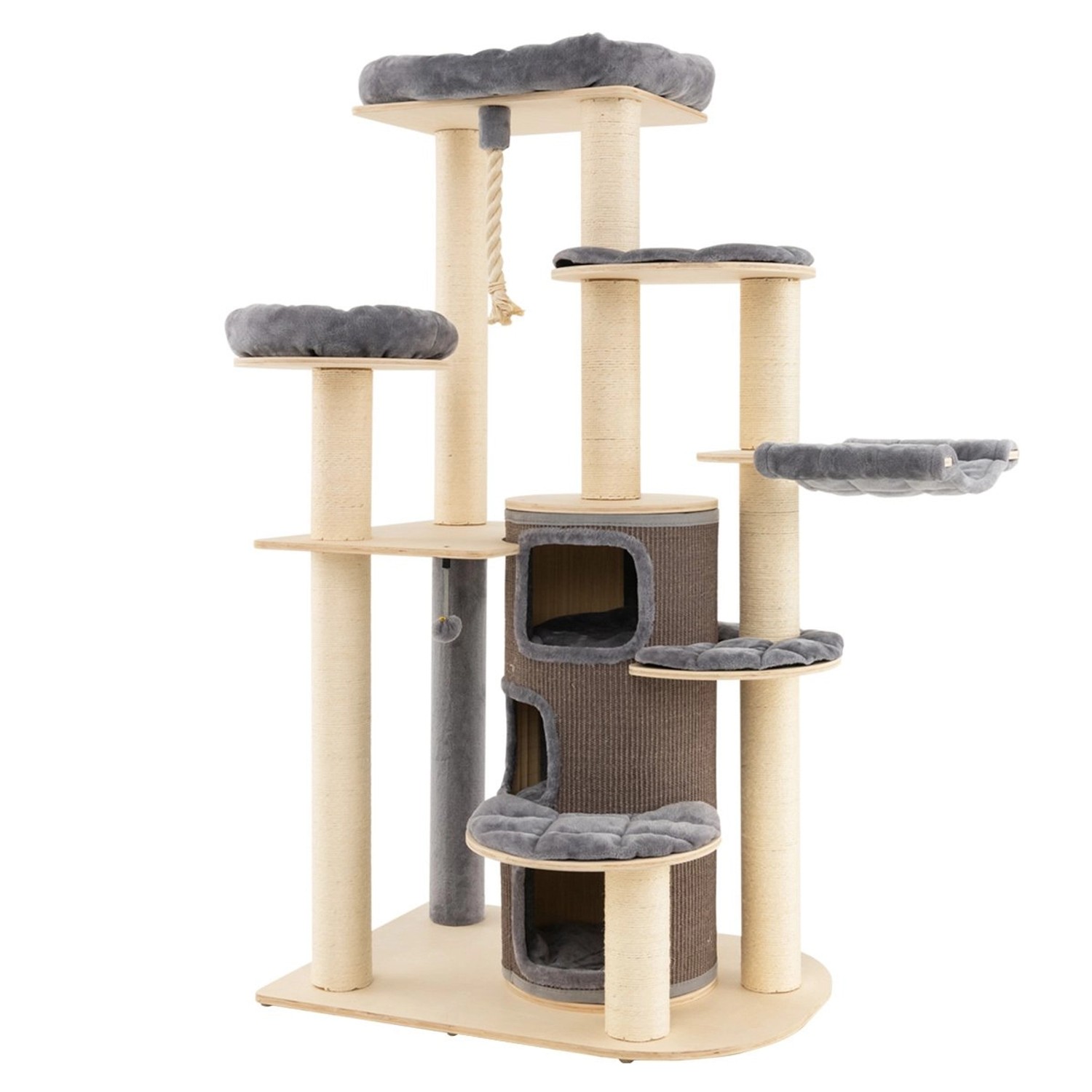 Costway Kratzbaum Holz Aktivitätsbaum Mehrstöckig Katzenmöbel Grau