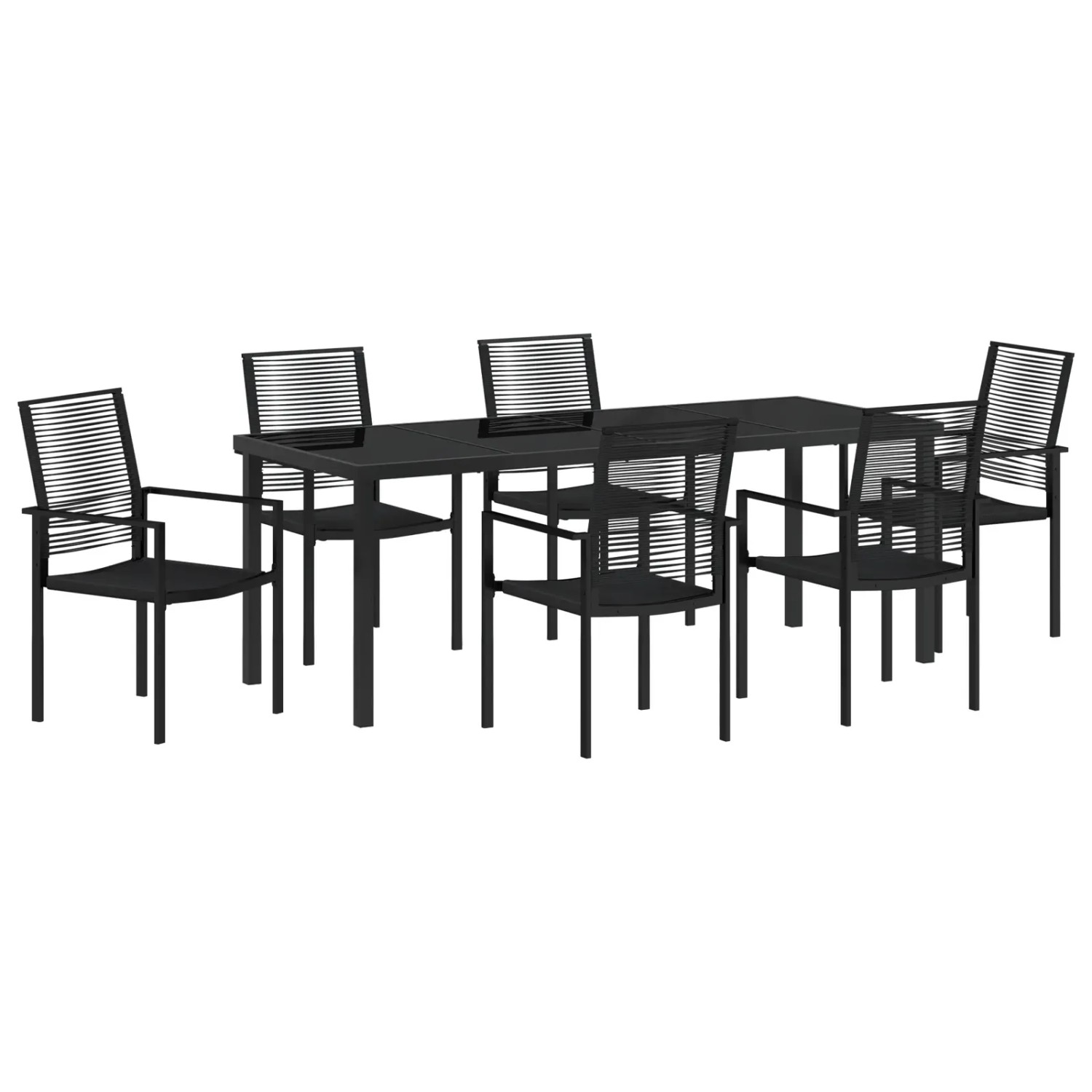 vidaXL 7-Teiliges Garten-Esszimmer-Set in Schwarz aus PVC-Rattan 3379168