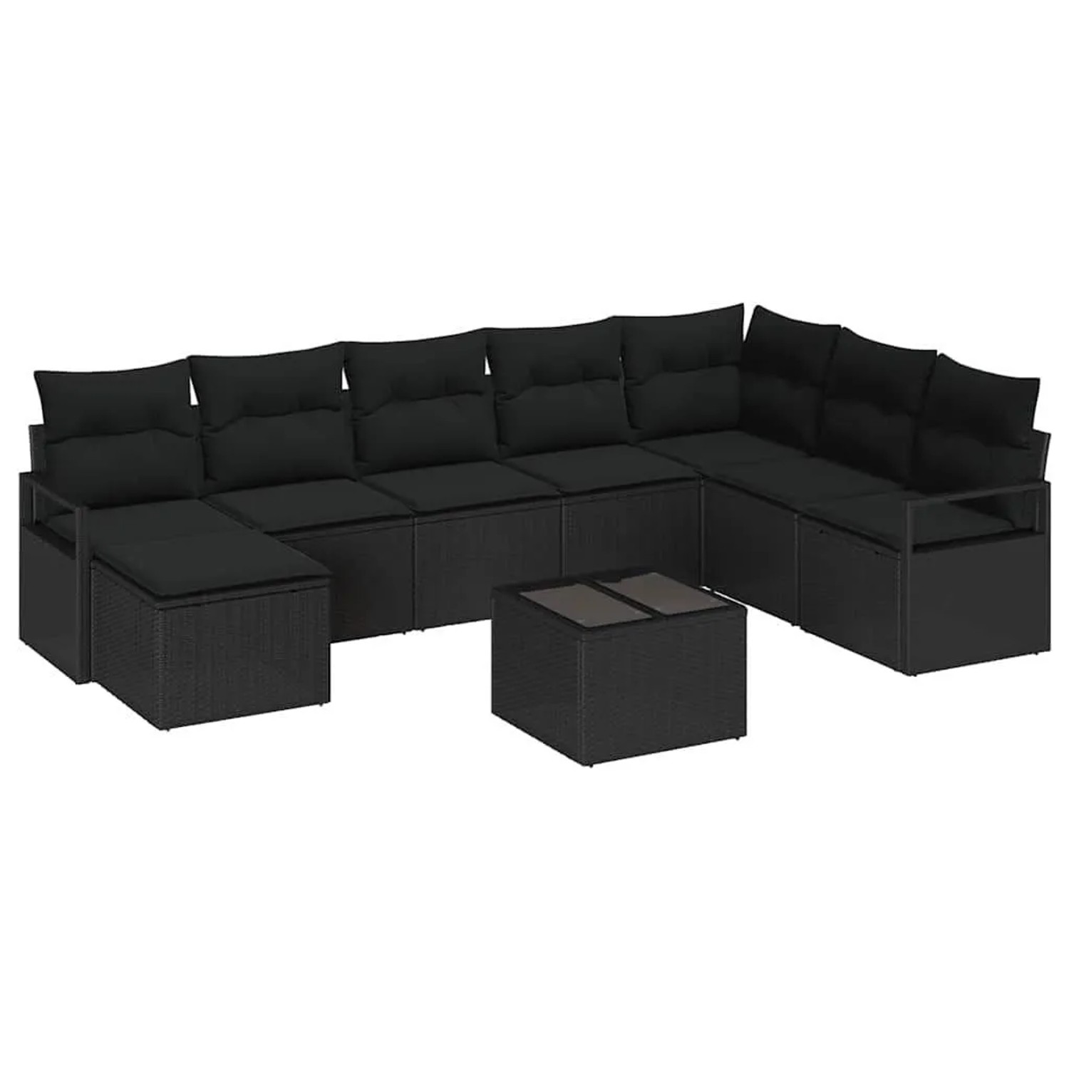 vidaXL Sofa Set mit Kissen mit Speicher 9 Stk Schwarz Poly-Rattan 3355182