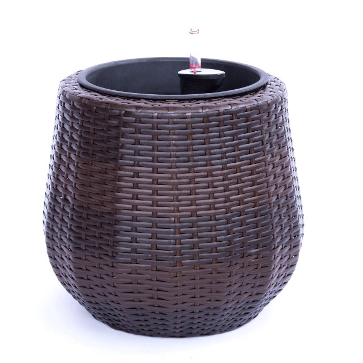 Runder, konischer Pflanzkübel aus Polyrattan in Coffee-Braun, D35xH32cm. Elegant für Innen- und Außenbereich.