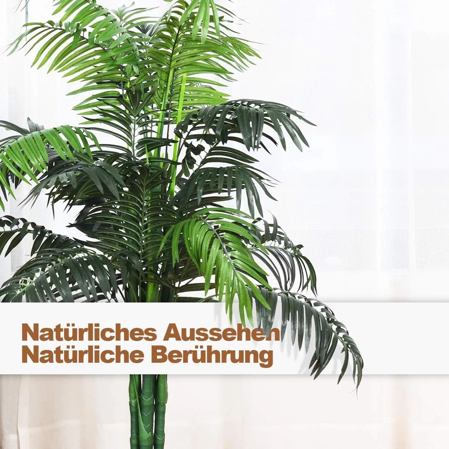 Costway Kunstpflanze, 110cm hoch, grüne Zimmerpalme im Topf für Innenräume.