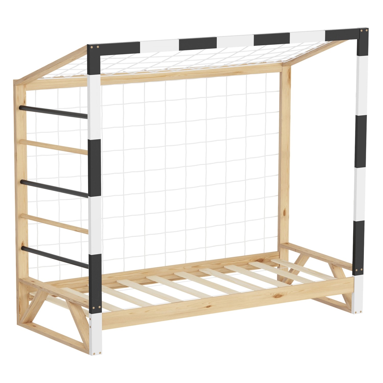 Ml-Design Kinderbett Fußballtor 80x160 cm Schwarz-Weiß Kiefernholz