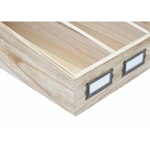 MCW Aufbewahrungsbox C25, naturbraune Holzbox mit 4 Fächern und Etikettenhaltern.