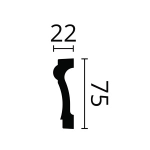 Profil der weißen NOEL & MARQUET Zierleiste WL6-2200 mit Maßangaben für Höhe und Breite.