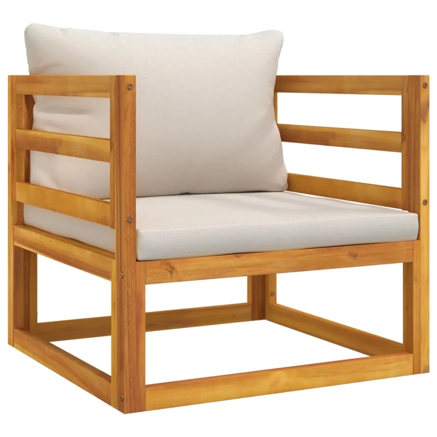 Gartenstuhl aus Akazienholz mit hellgrauen Kissen, Teil des vidaXL Lounge-Sets