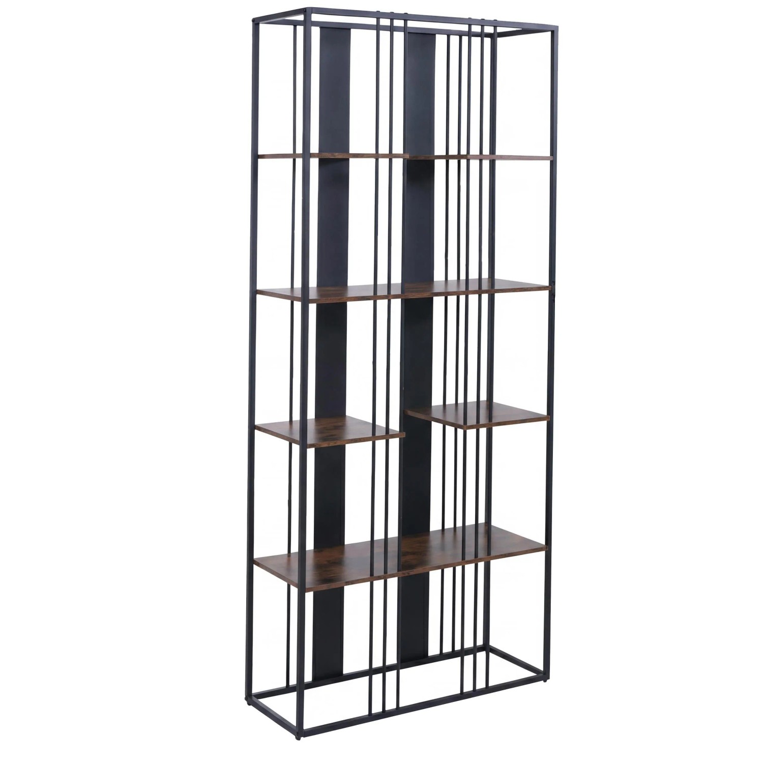MCW Regal P12 Industrial Metall Melamin 180x80x31cm Schwarz Dunkelbraun