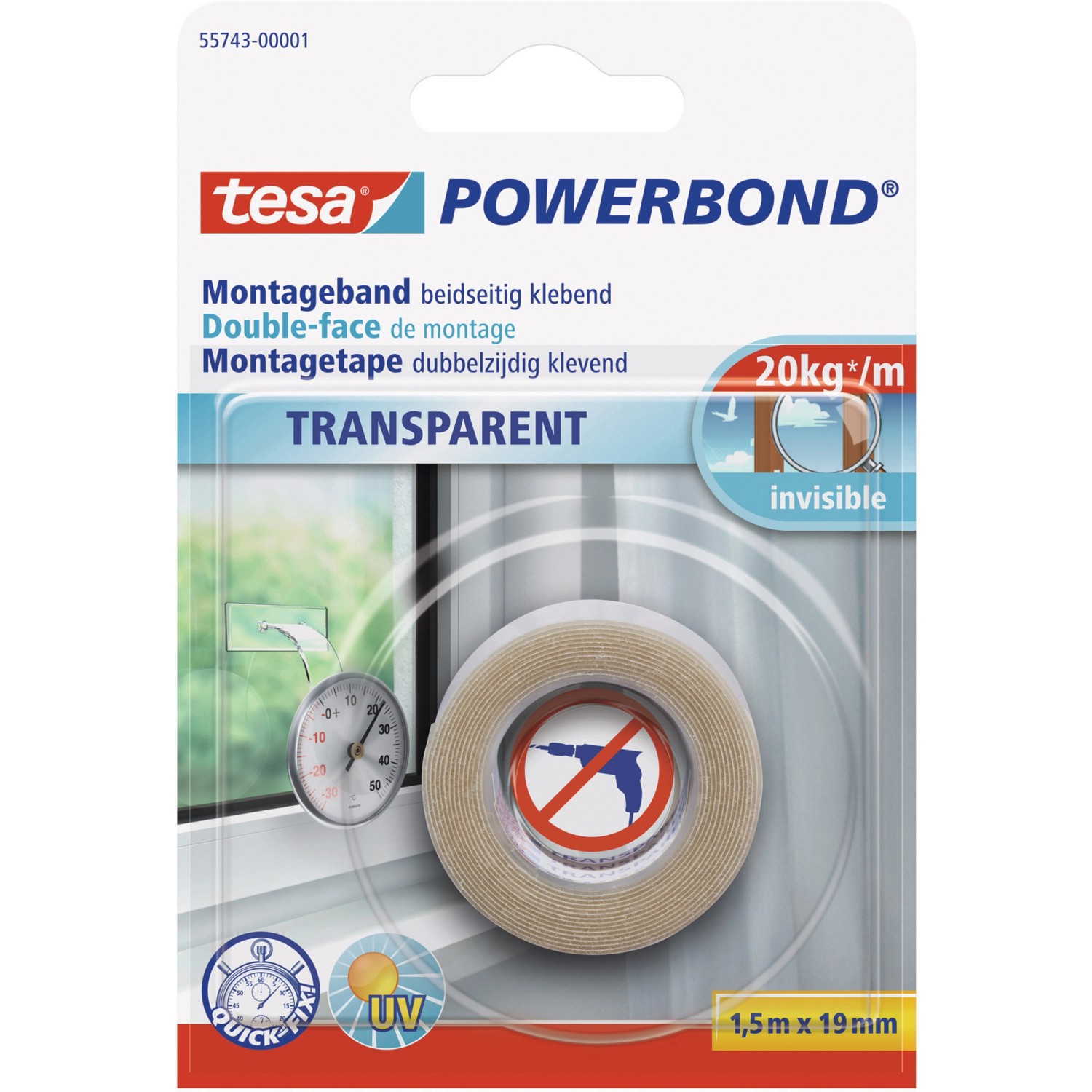 Tesa Powerbond Montageband Transparent 1,5 m x 19 mm